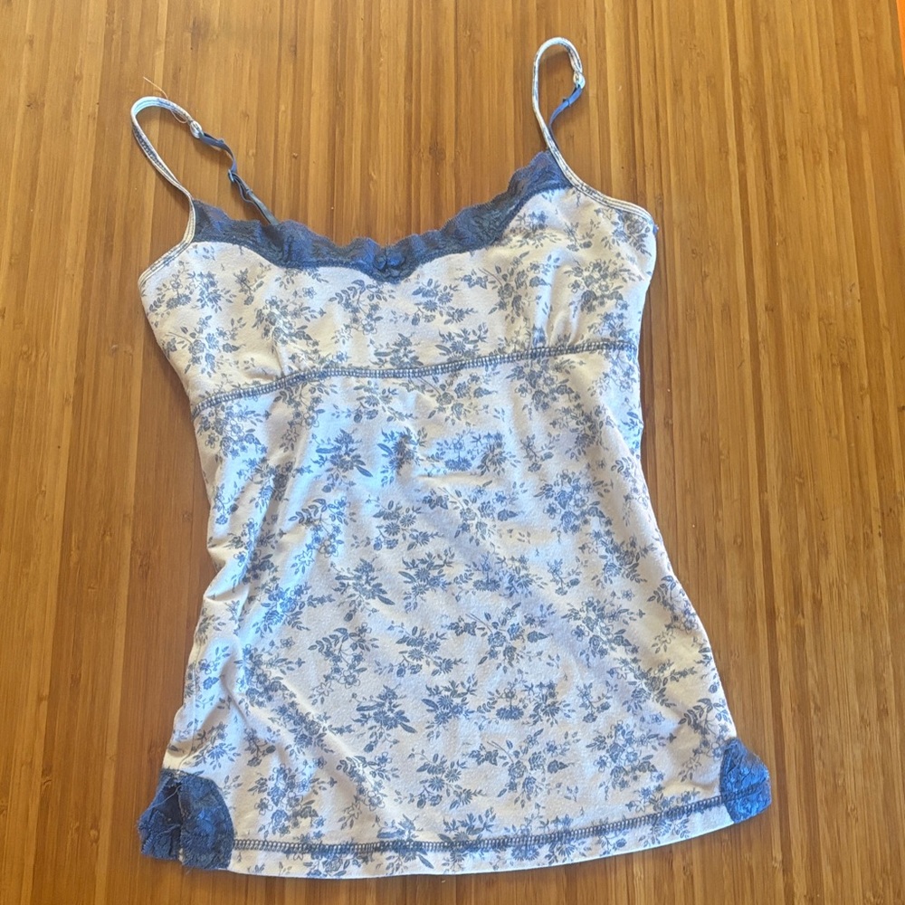 2000s Elena Gilbert core Blue and White Floral Cami